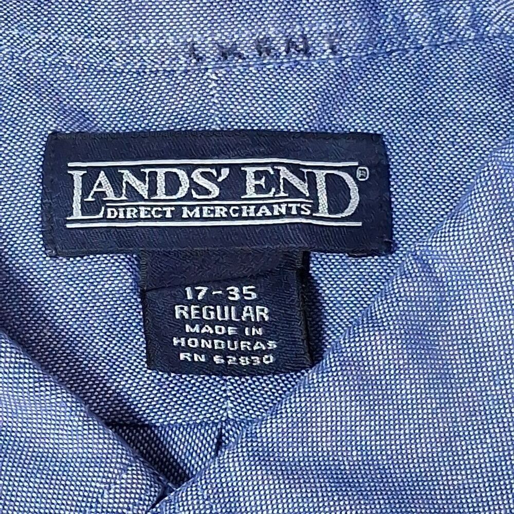 Lands End Dress Shirt 17-35 Regular Blue Button Down Collar Long Sleeve *Flaw - Picture 5 of 9